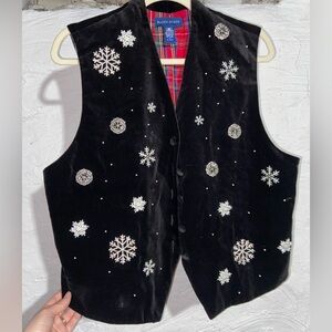 Vintage Christmas Velvet Beaded Snowflake Festive Holiday Vest (L)